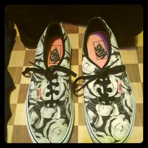 Black and White Floral Roses Vans